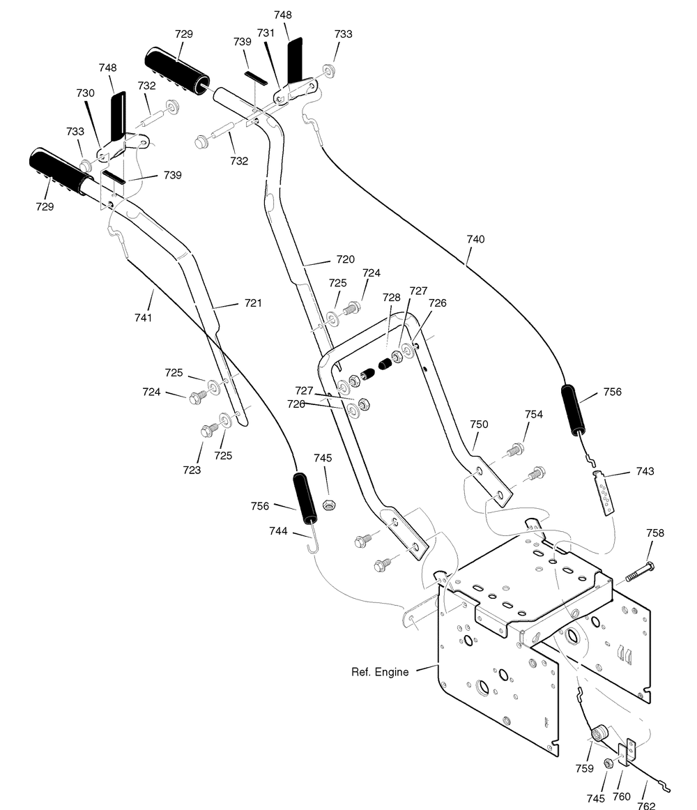 Handle Assembly Diagram and Parts List for 1695366-6291500X61 2007 Briggs and Stratton Snow Blower